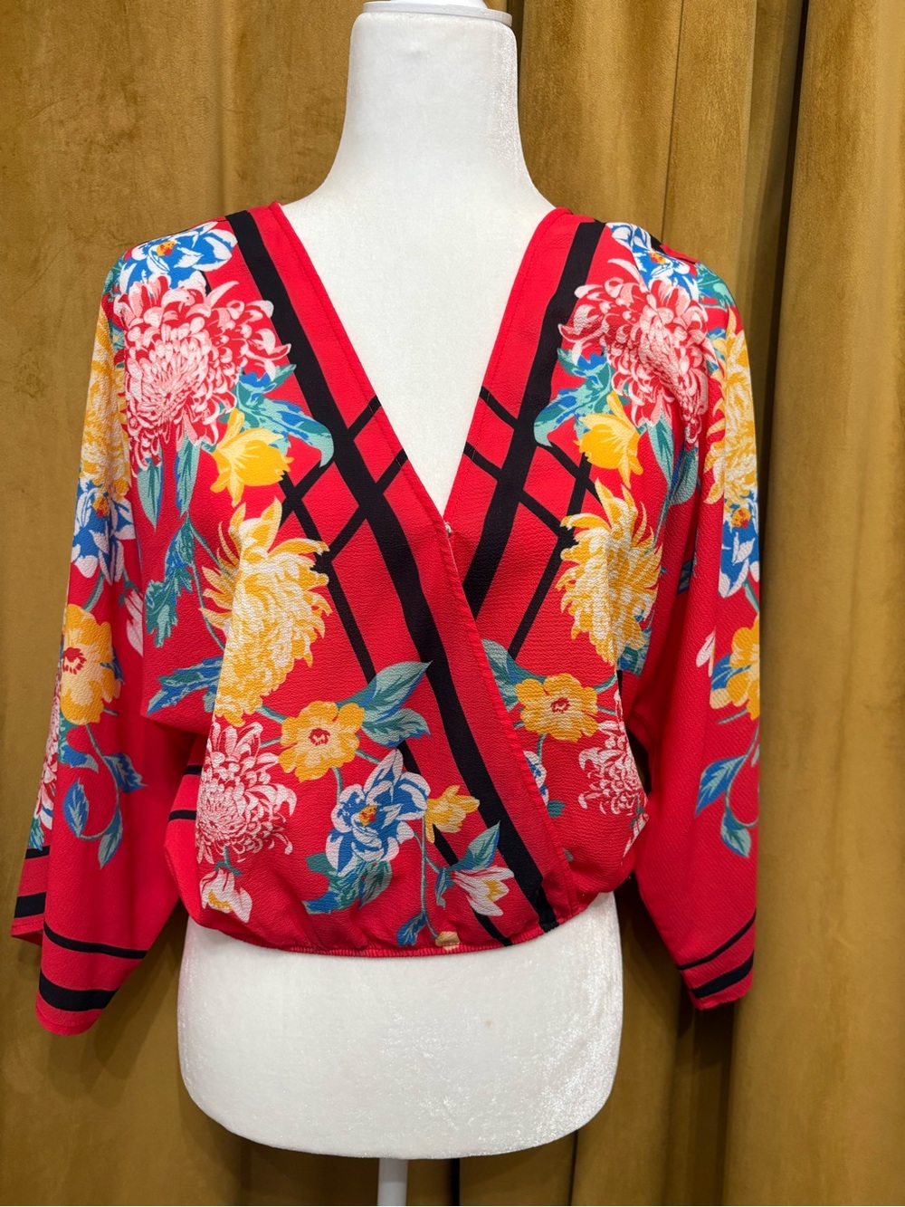 Flying Tomato Red Floral Wrap Blouse